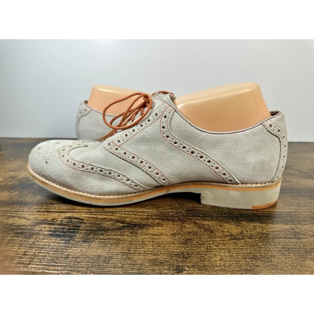 Johnston & Murphy Mens 10M Suede Wingtip Oxford Shoes Gray Sheepskin Lace Up